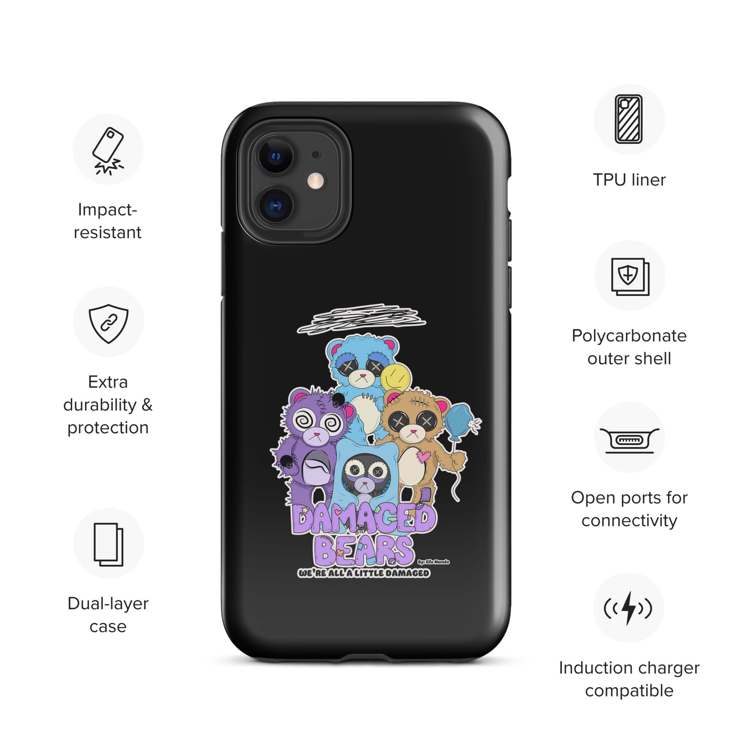 Black Damaged Bears Tough Case for iPhone®