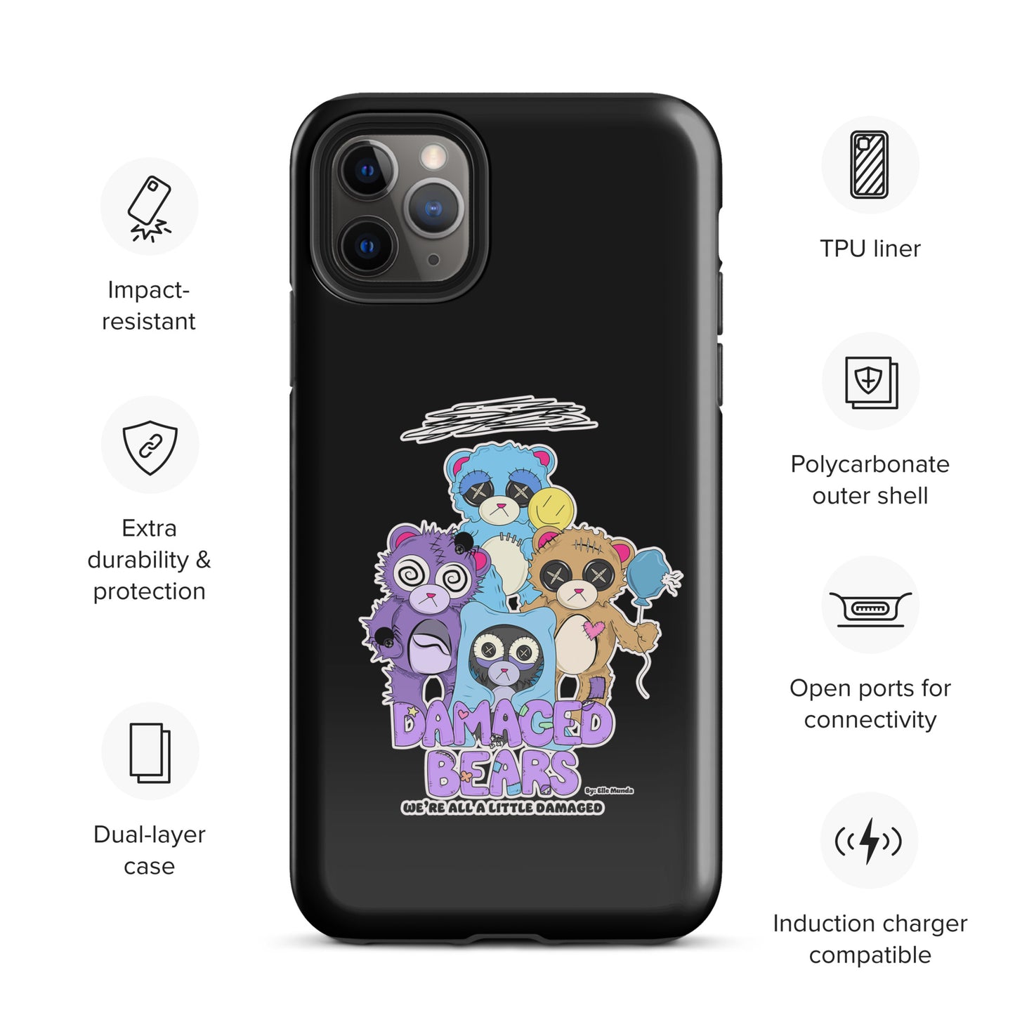 Black Damaged Bears Tough Case for iPhone®