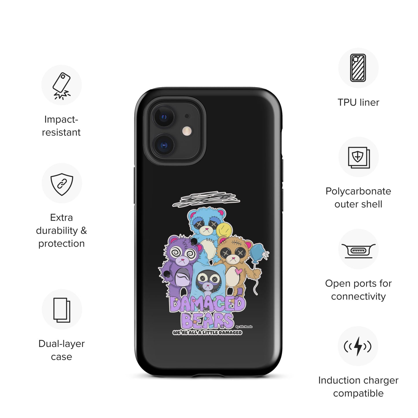 Black Damaged Bears Tough Case for iPhone®