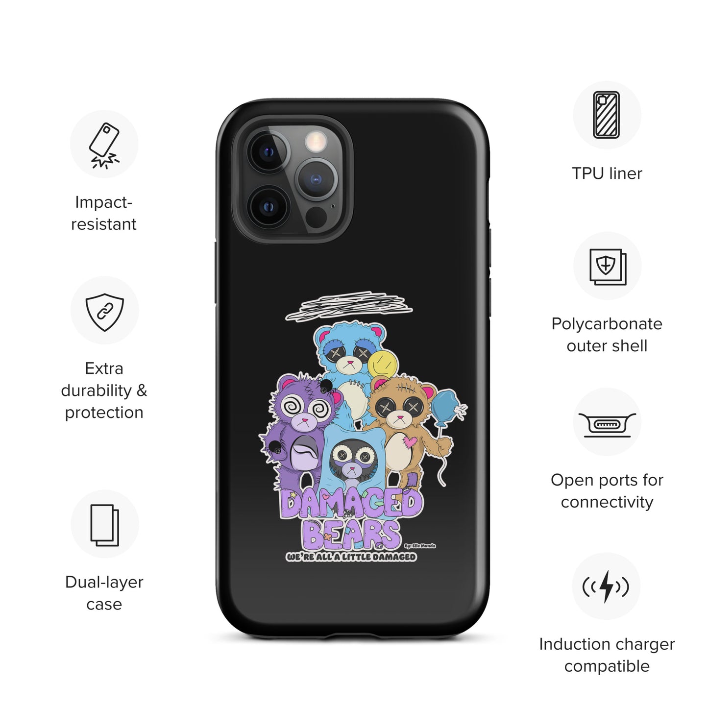 Black Damaged Bears Tough Case for iPhone®