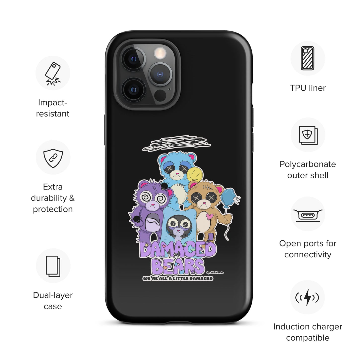 Black Damaged Bears Tough Case for iPhone®