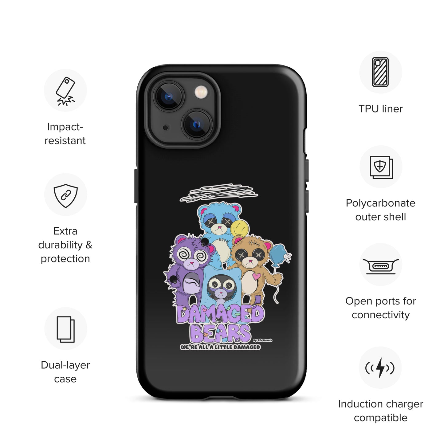 Black Damaged Bears Tough Case for iPhone®