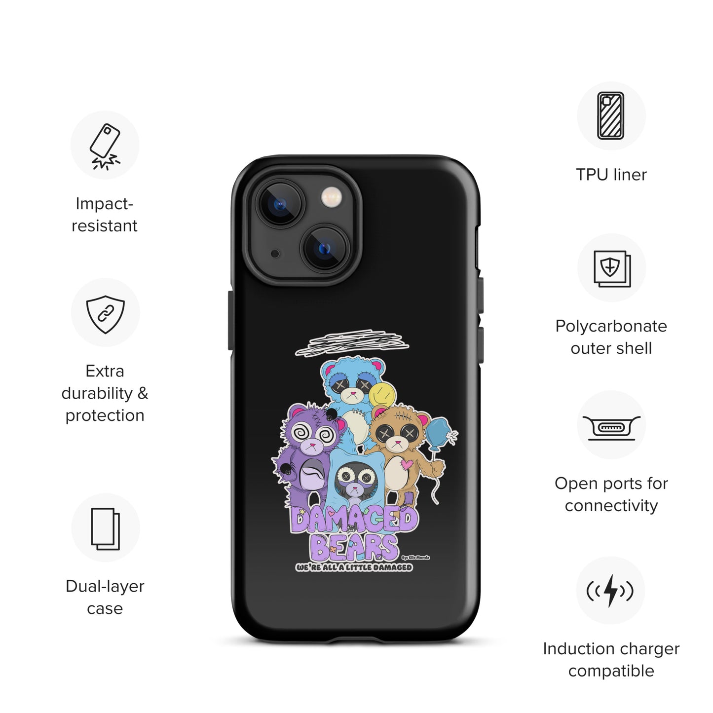 Black Damaged Bears Tough Case for iPhone®
