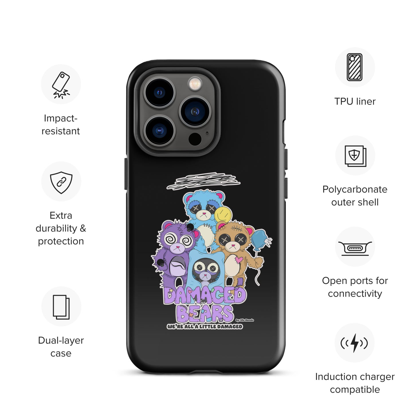 Black Damaged Bears Tough Case for iPhone®