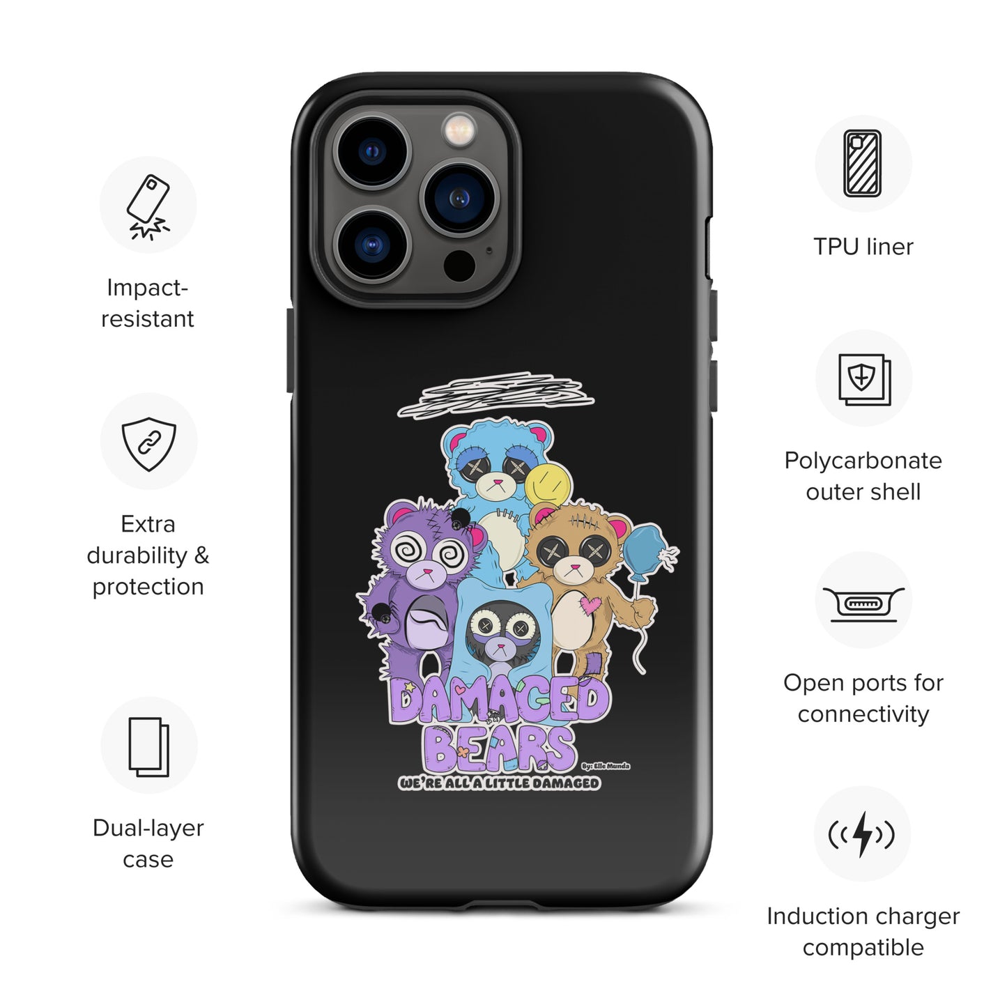 Black Damaged Bears Tough Case for iPhone®