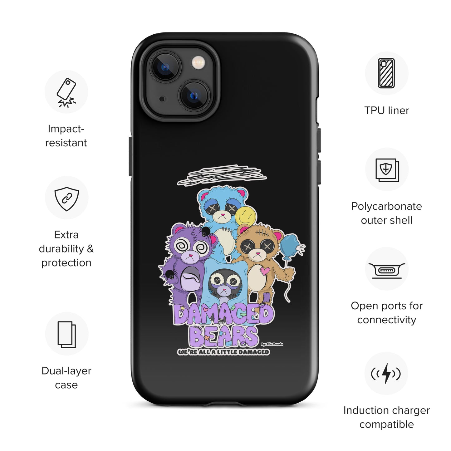 Black Damaged Bears Tough Case for iPhone®