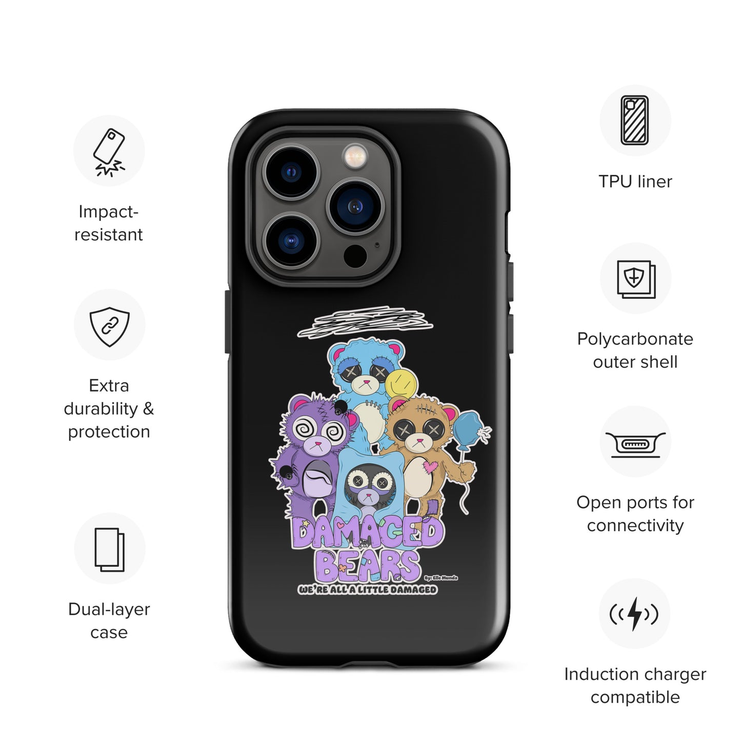 Black Damaged Bears Tough Case for iPhone®