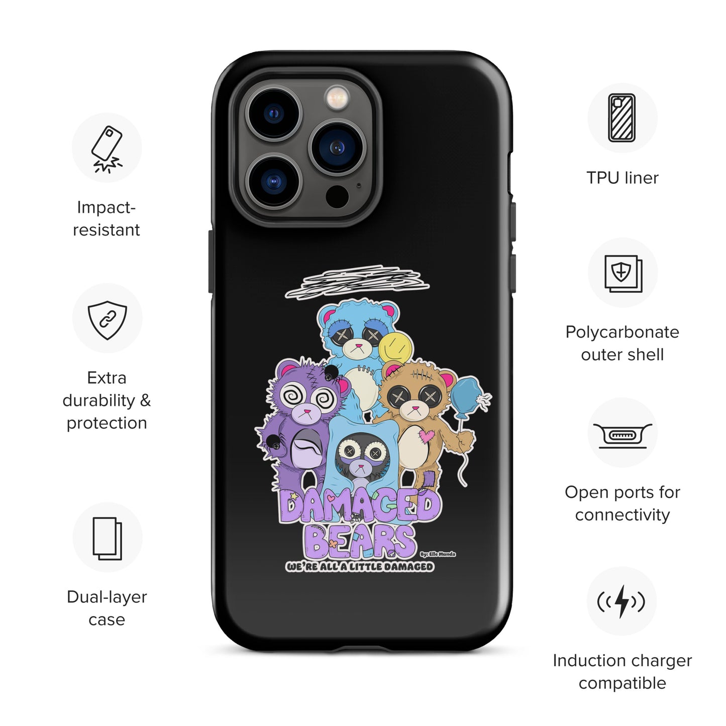 Black Damaged Bears Tough Case for iPhone®