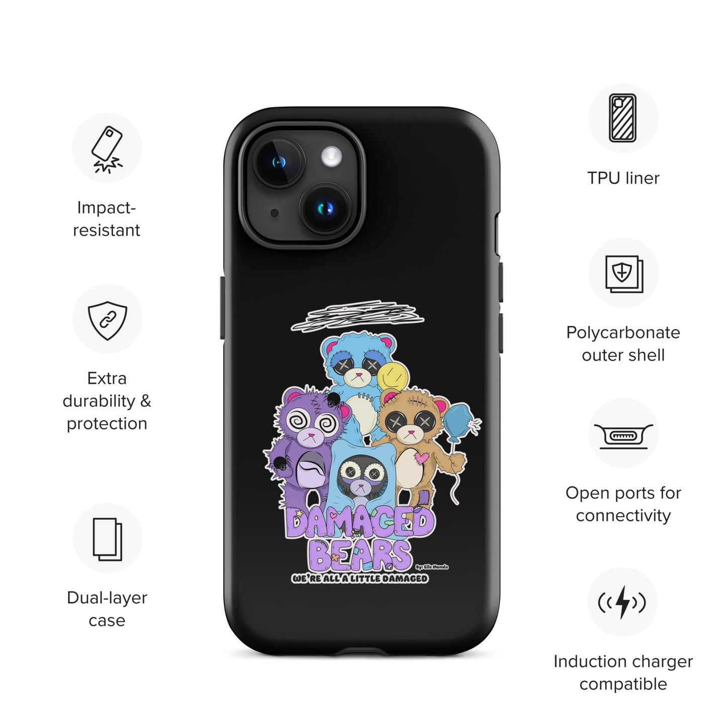 Black Damaged Bears Tough Case for iPhone®