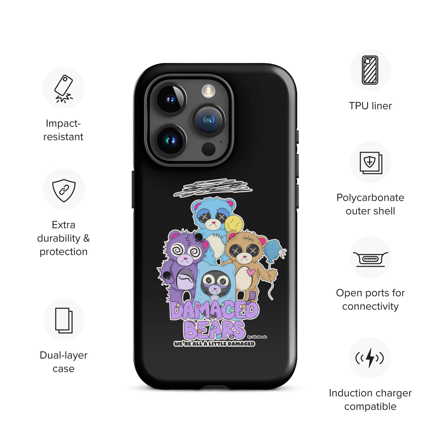 Black Damaged Bears Tough Case for iPhone®