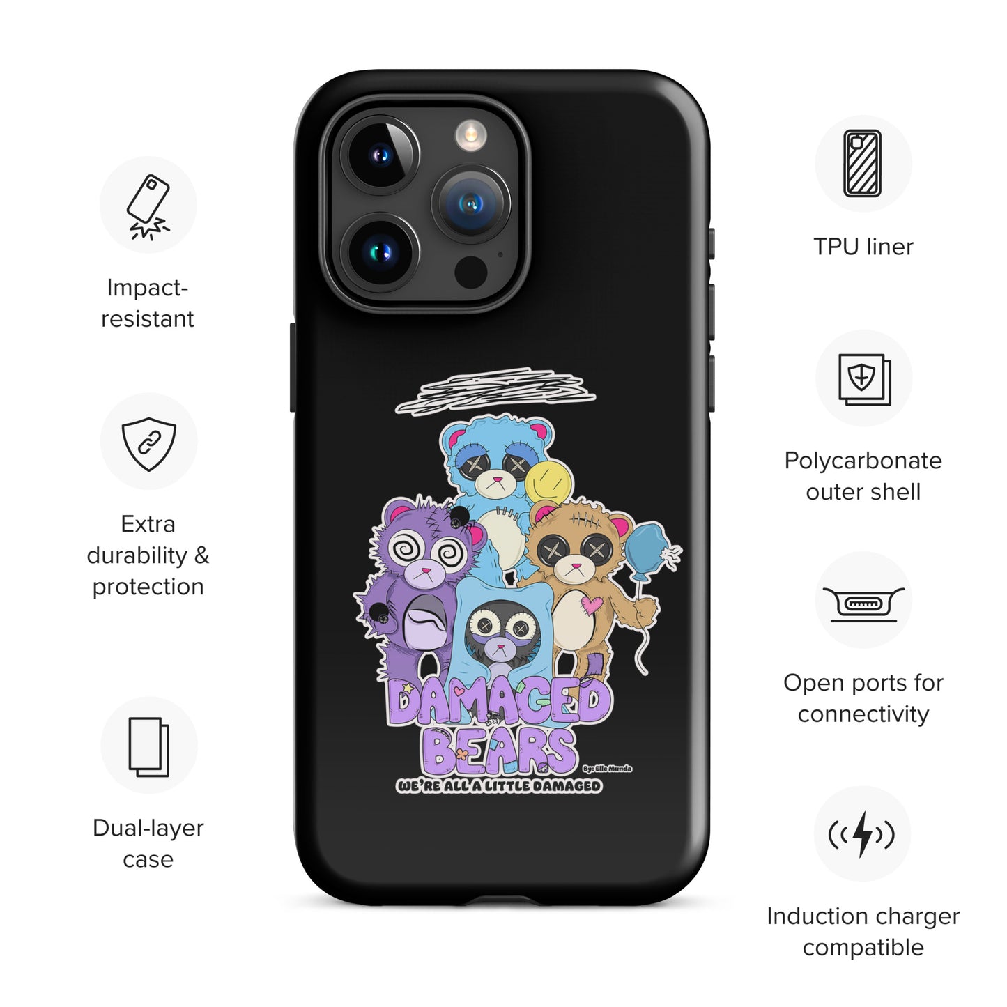 Black Damaged Bears Tough Case for iPhone®