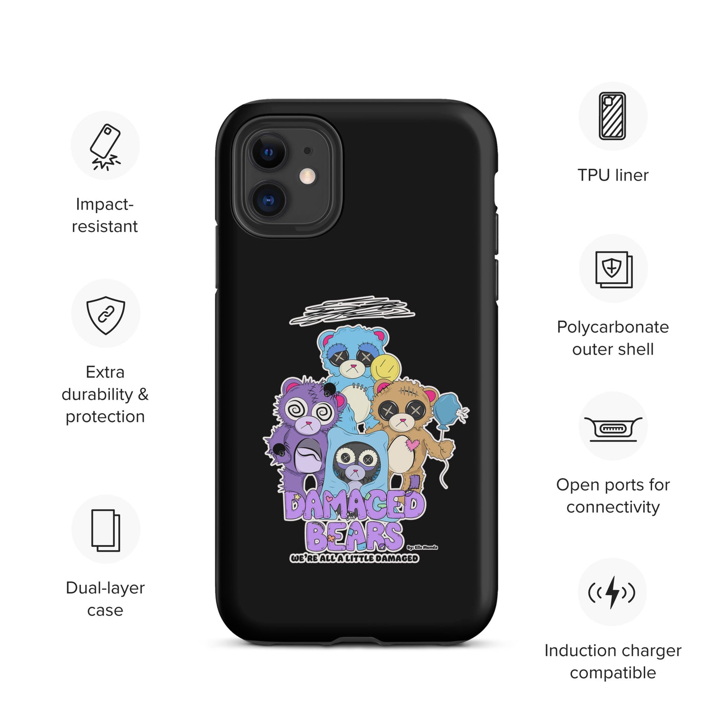 Black Damaged Bears Tough Case for iPhone®