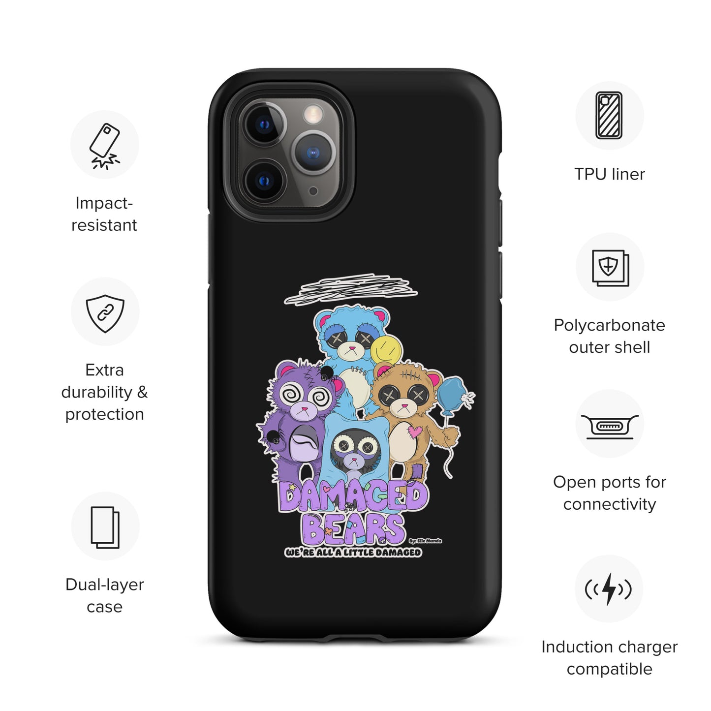 Black Damaged Bears Tough Case for iPhone®