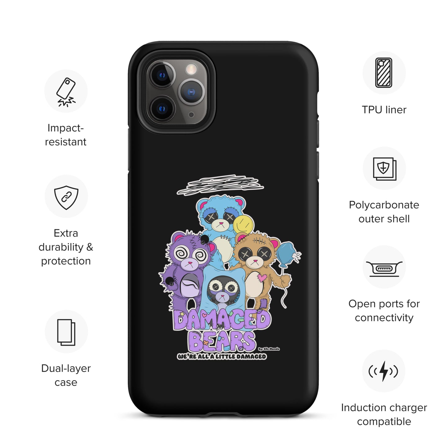Black Damaged Bears Tough Case for iPhone®