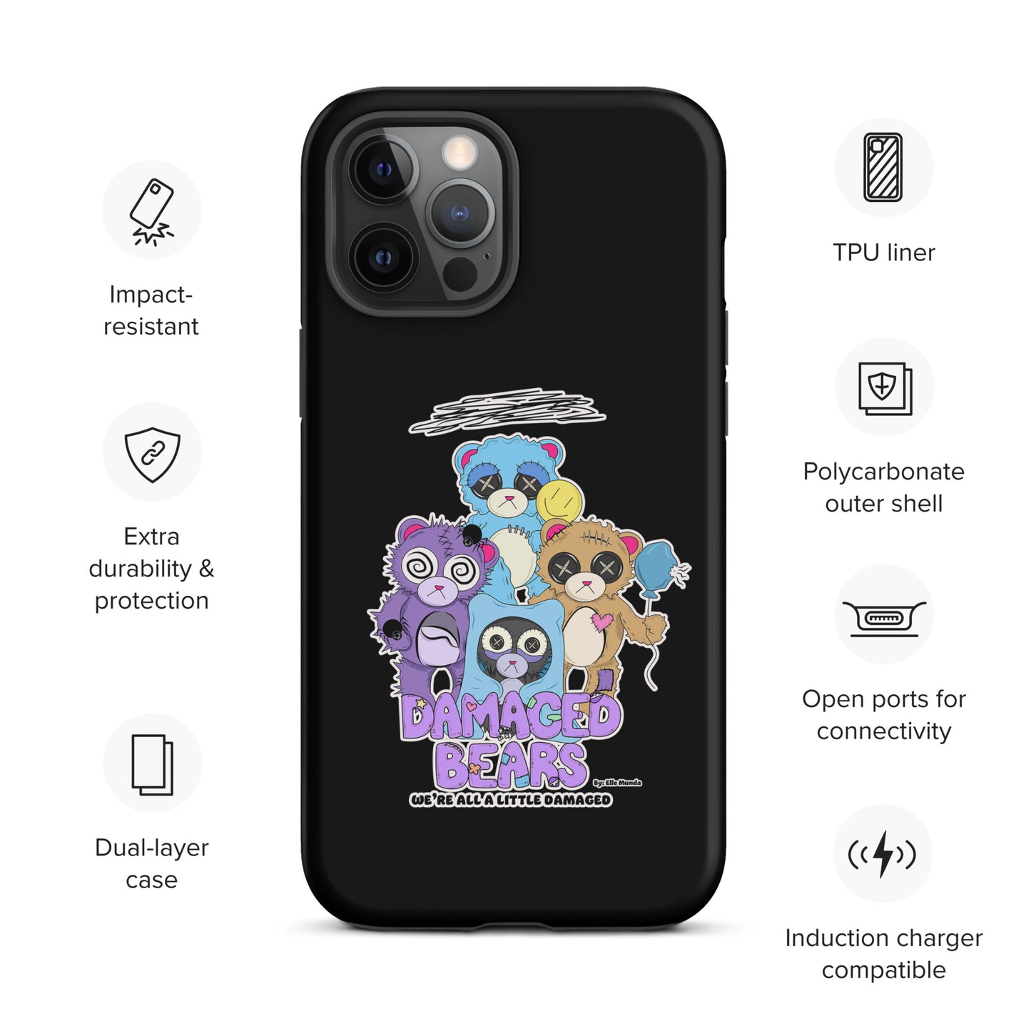 Black Damaged Bears Tough Case for iPhone®