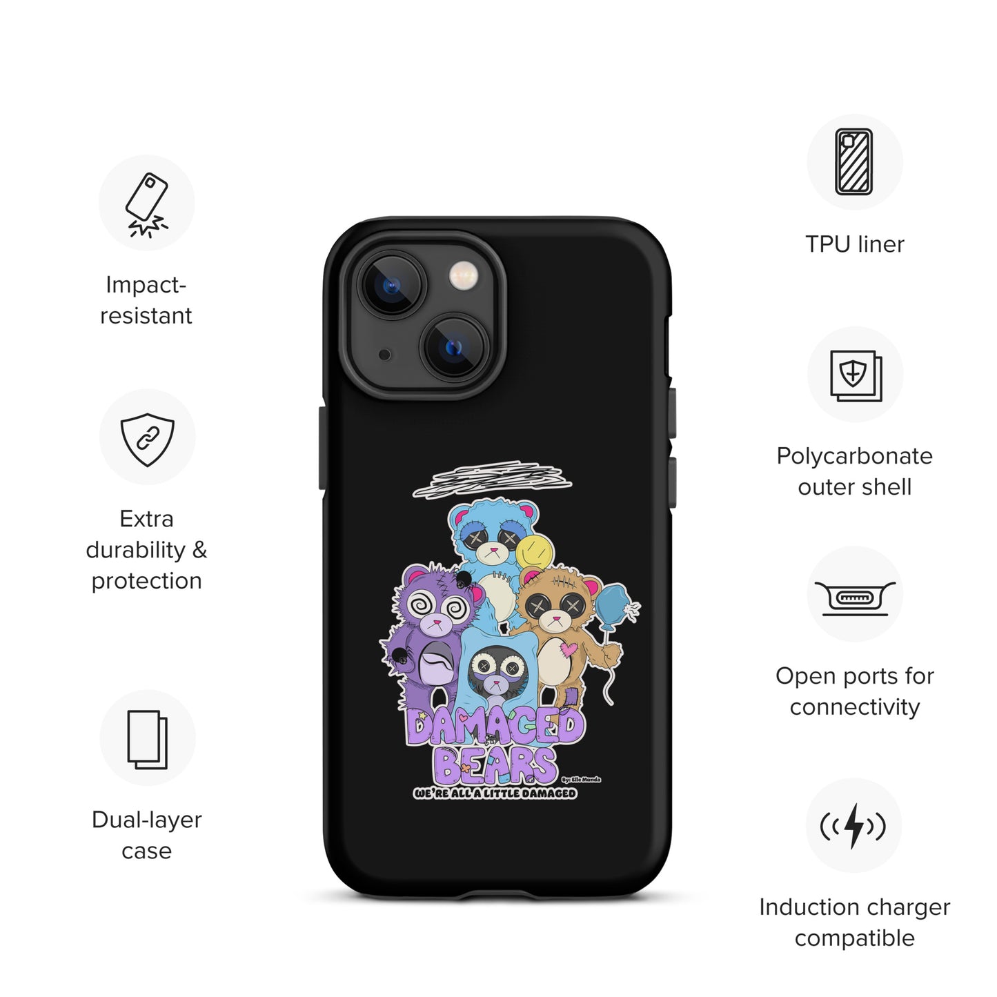 Black Damaged Bears Tough Case for iPhone®
