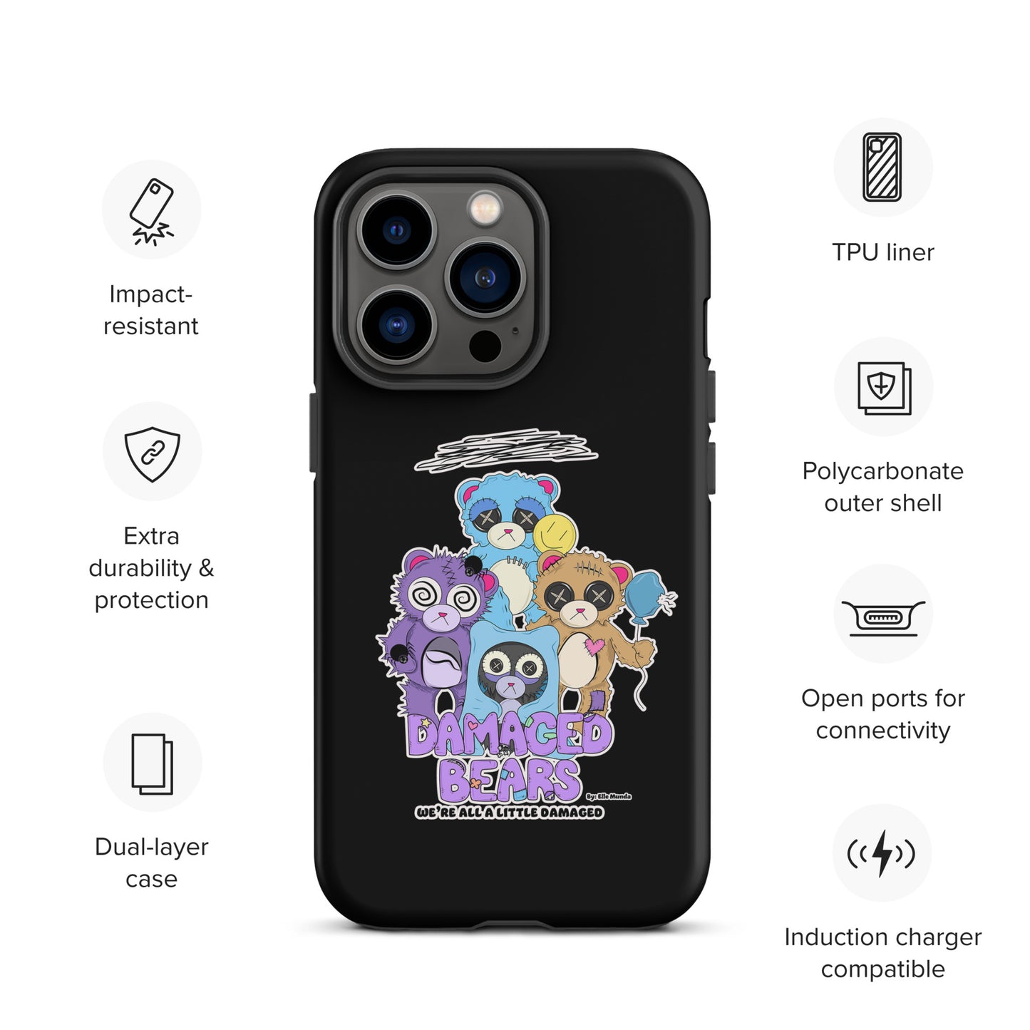 Black Damaged Bears Tough Case for iPhone®