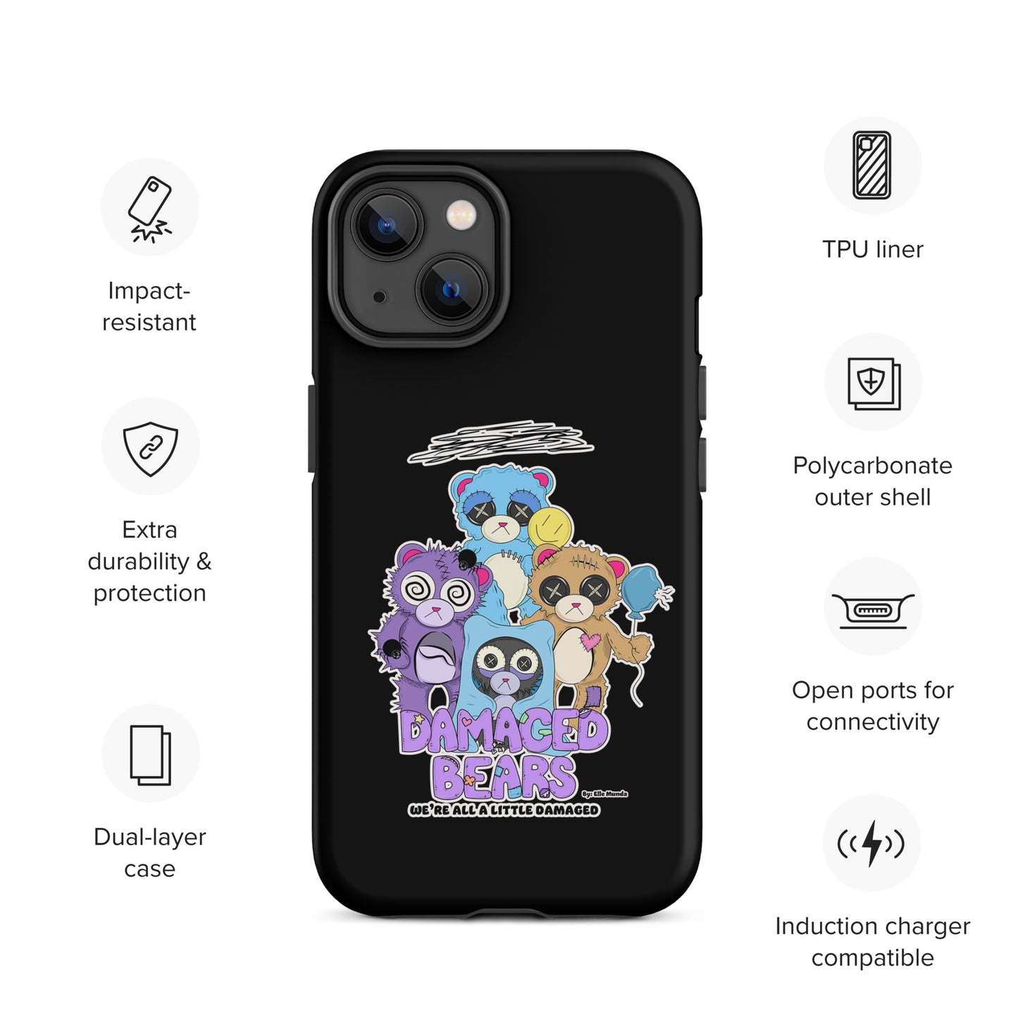 Black Damaged Bears Tough Case for iPhone®