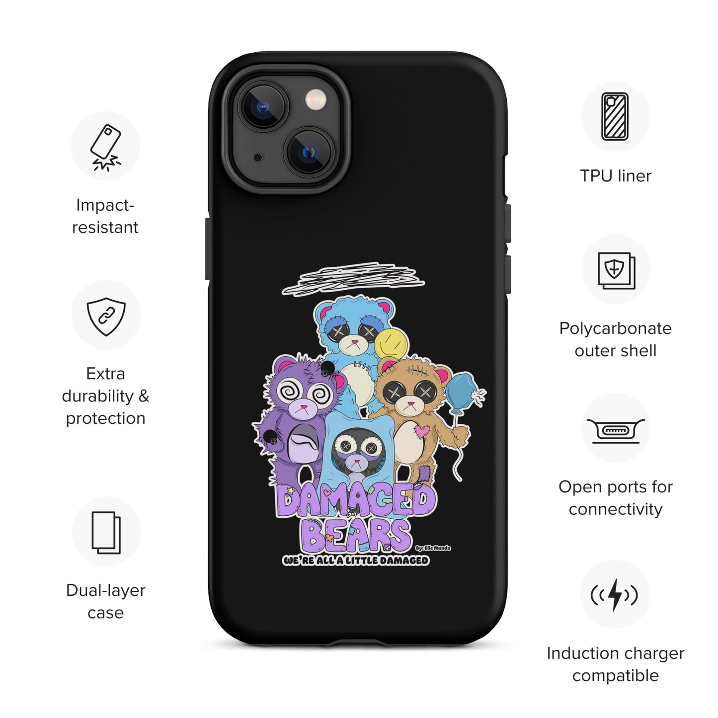 Black Damaged Bears Tough Case for iPhone®
