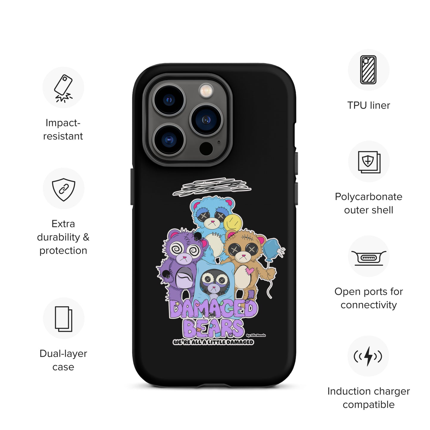 Black Damaged Bears Tough Case for iPhone®