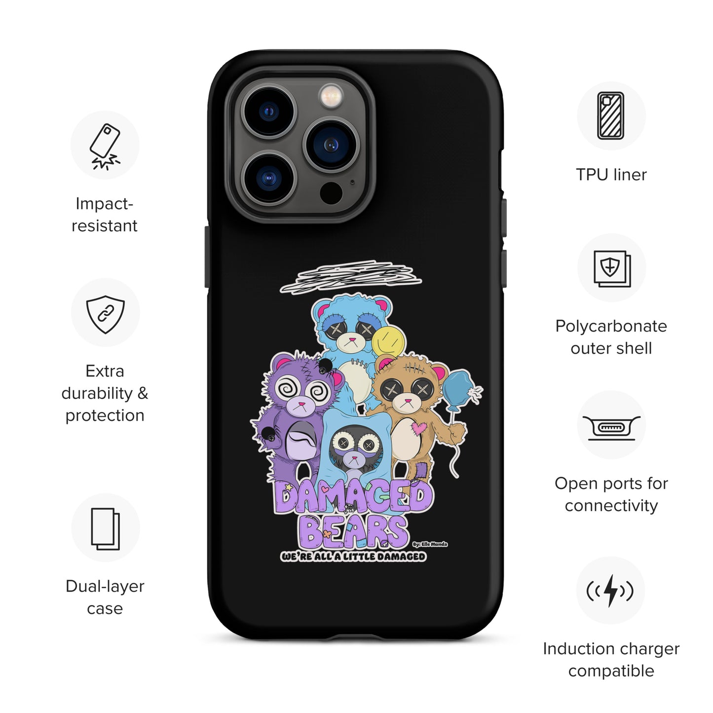 Black Damaged Bears Tough Case for iPhone®