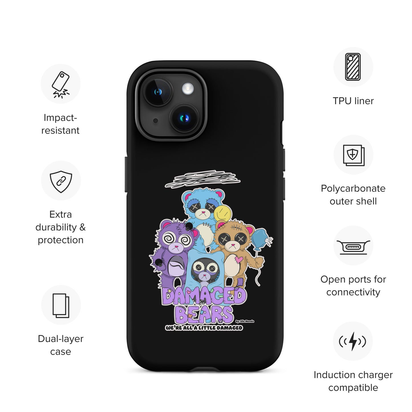 Black Damaged Bears Tough Case for iPhone®