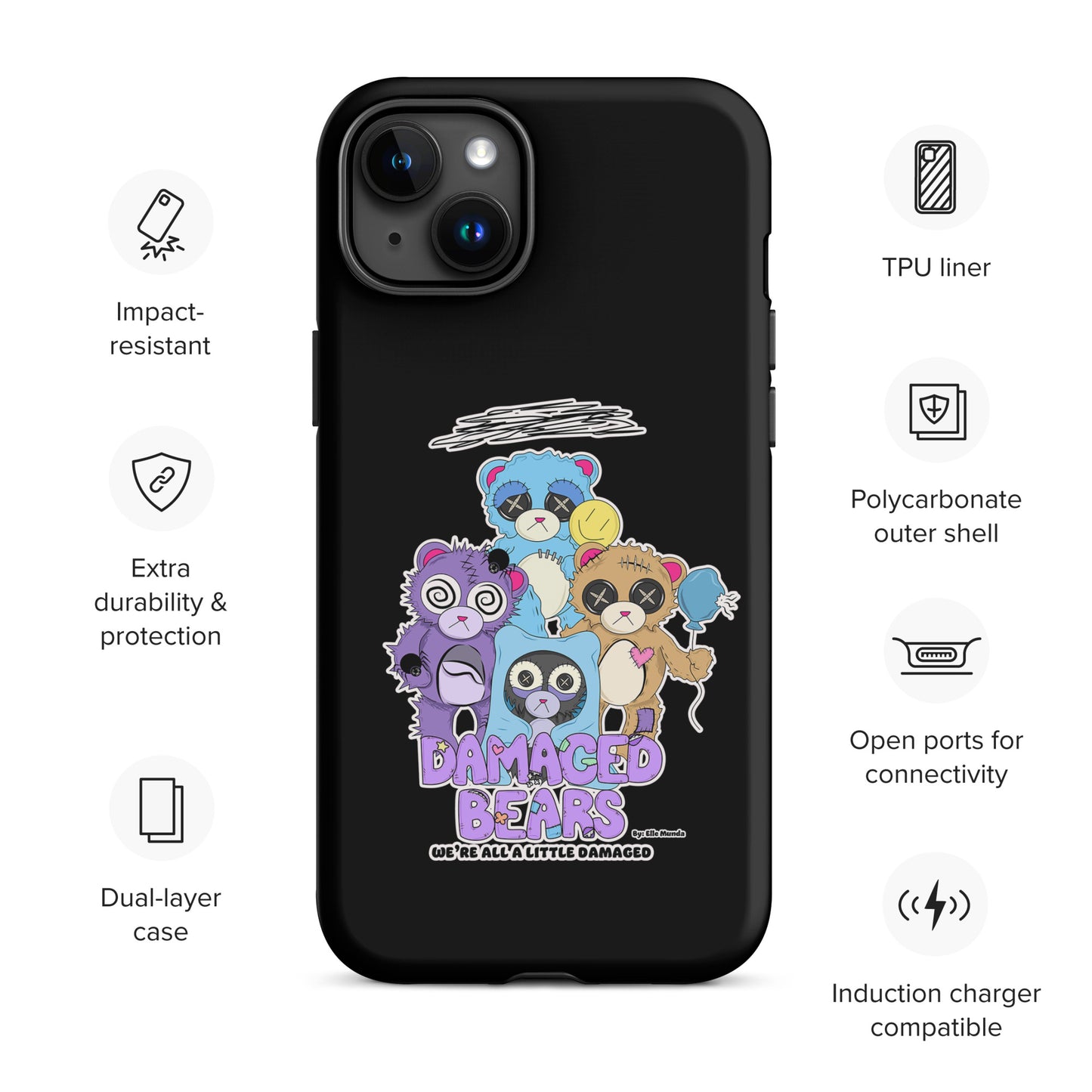 Black Damaged Bears Tough Case for iPhone®