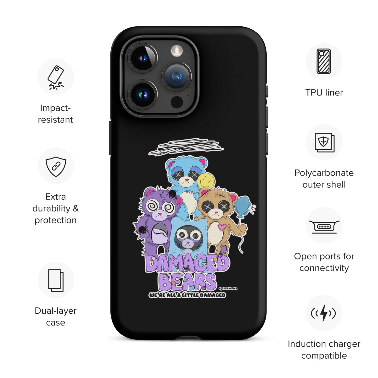Black Damaged Bears Tough Case for iPhone®