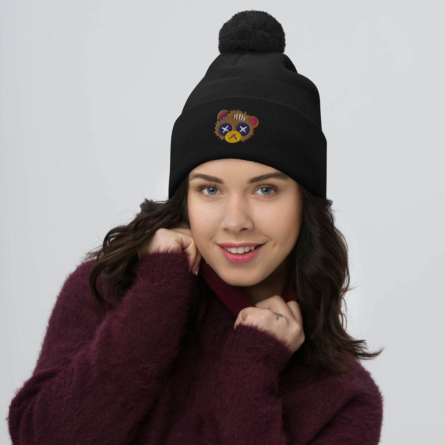 Damaged Bear Pom-Pom Beanie