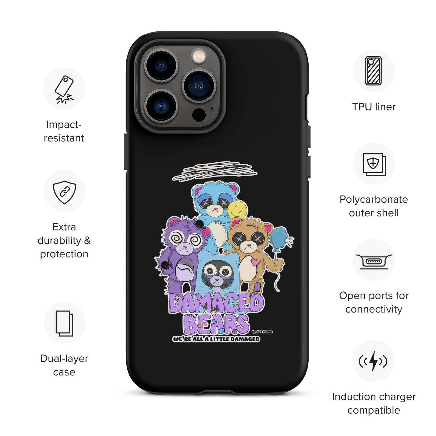 Black Damaged Bears Tough Case for iPhone®