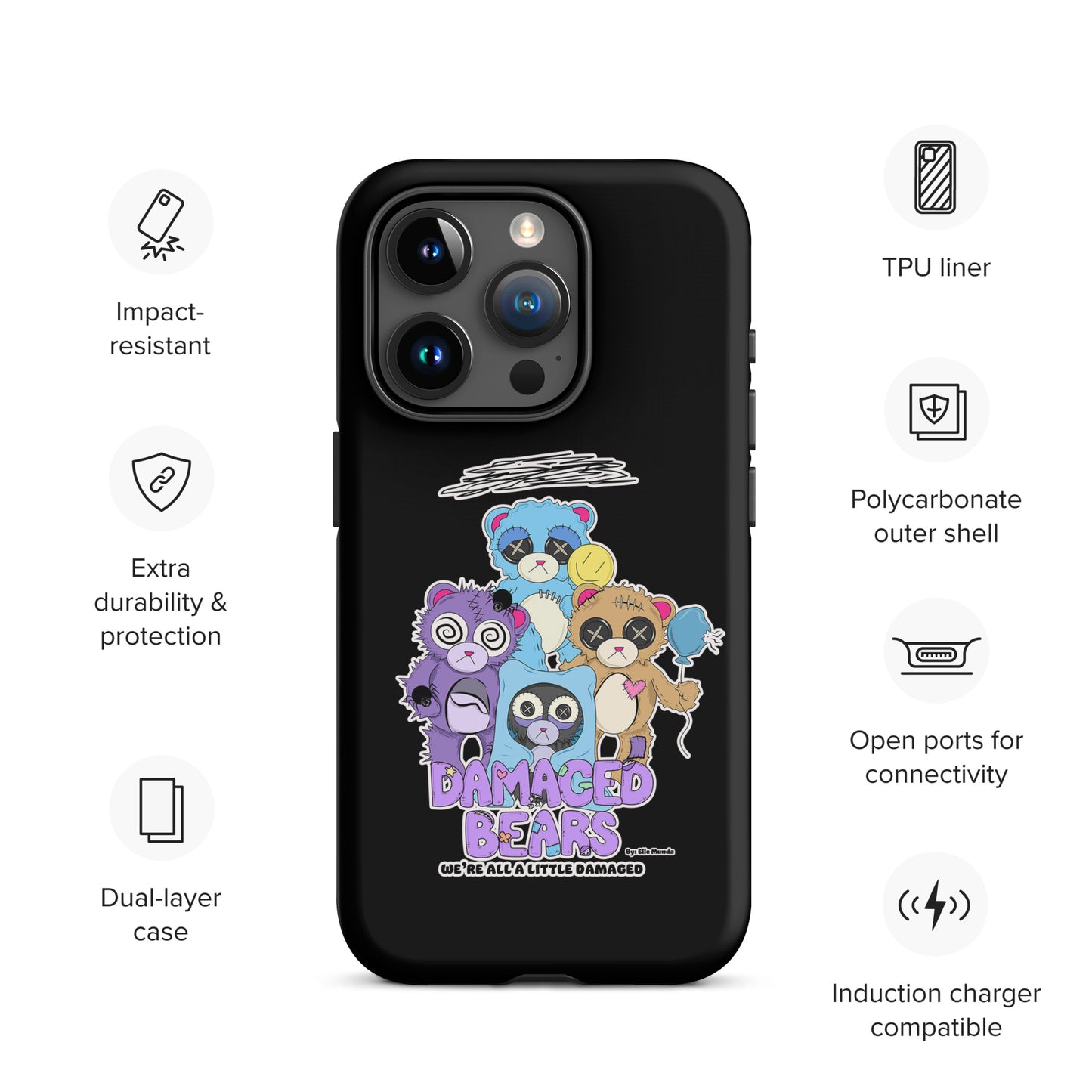 Black Damaged Bears Tough Case for iPhone®